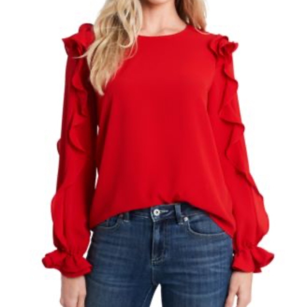 CeCe Vibrant Red Ruffle Sleeve Blouse